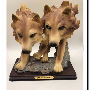 💥  Meerchi Resign Double Wolf Head Statue Wolves Figurine  💥